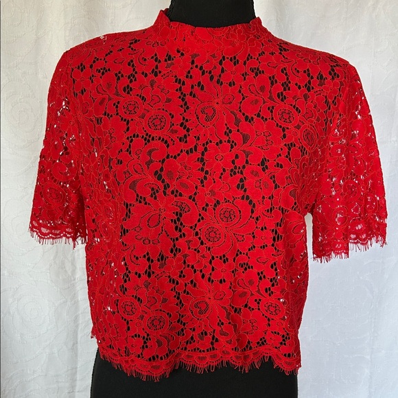 Express Tops - Express Red Floral Lace Short Sleeve Top. Size Medium.